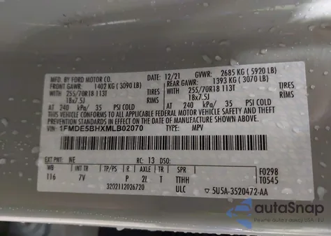 2021 Ford Bronco Outer Banks z USA, uszkodzony, nr VIN 1FMDE5BHXMLB02070